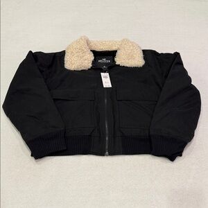 Hollister Black Short Jacket with Cream Collar Women's size XL NEW
